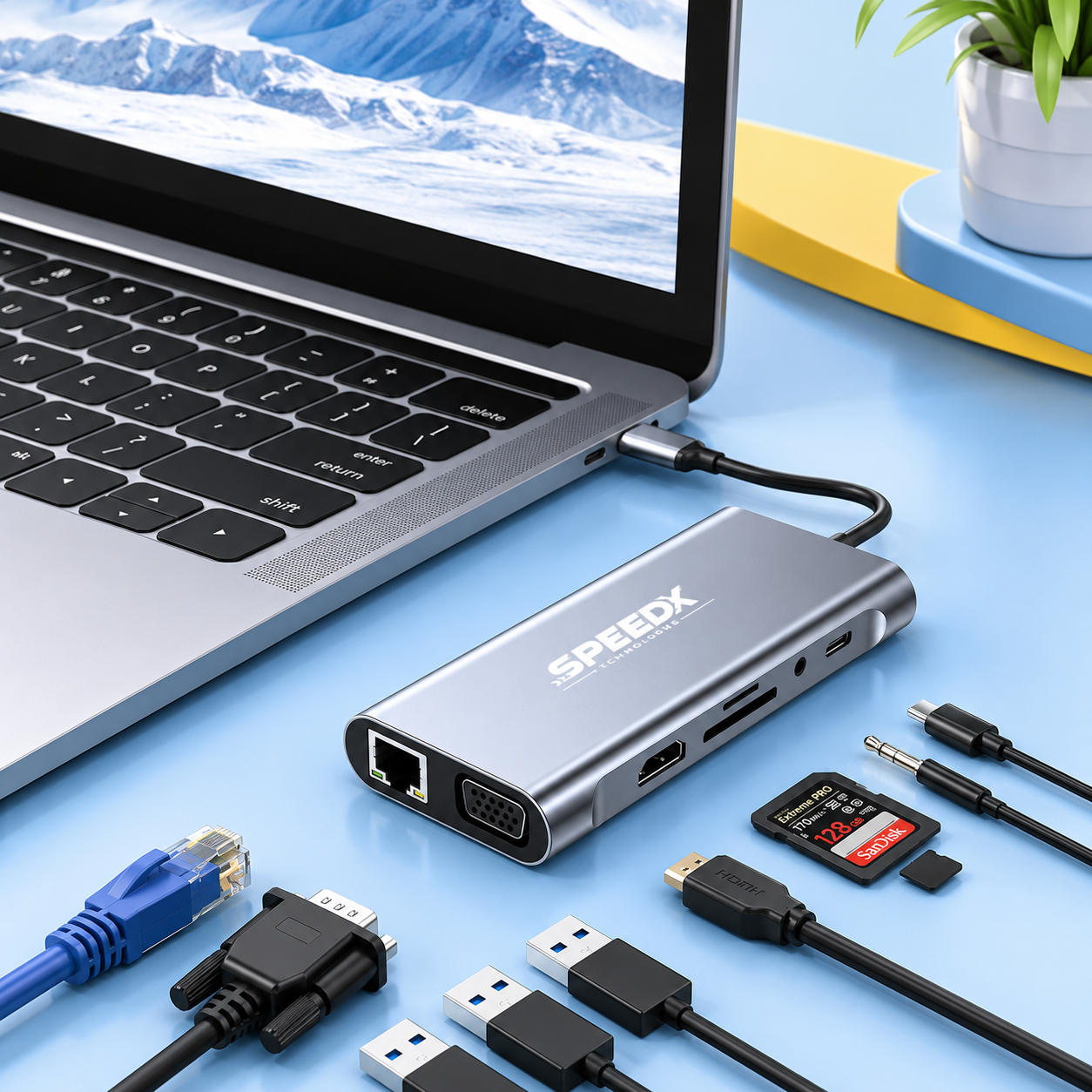 Speed-X SP-TC1101 11-in-1 USB-C Hub with 4K HDMI, VGA & PD Charging