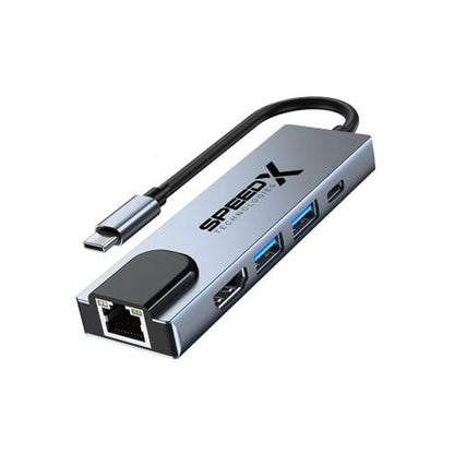 Speed-X SP-TC501 5-in-1 USB-C Multiport Hub with 4K HDMI, Dual USB 3.0, USB-C PD Charging 