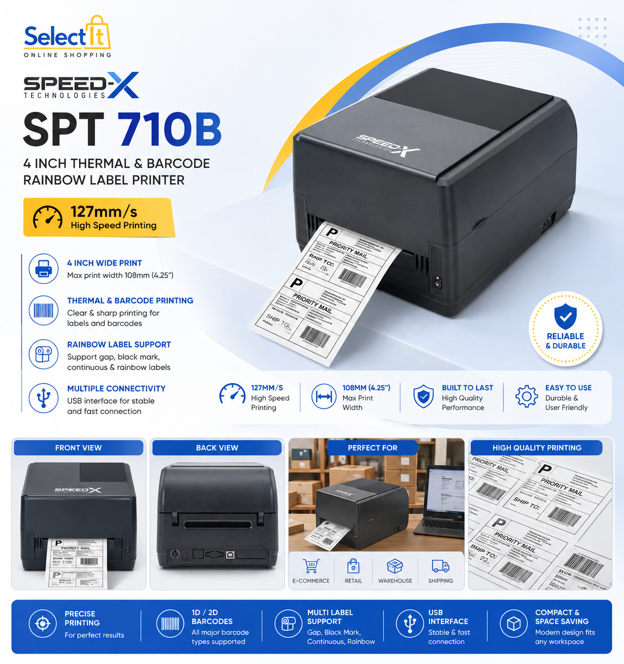Speed-X SPT 710B 4 inch barcode printer for shipping labels