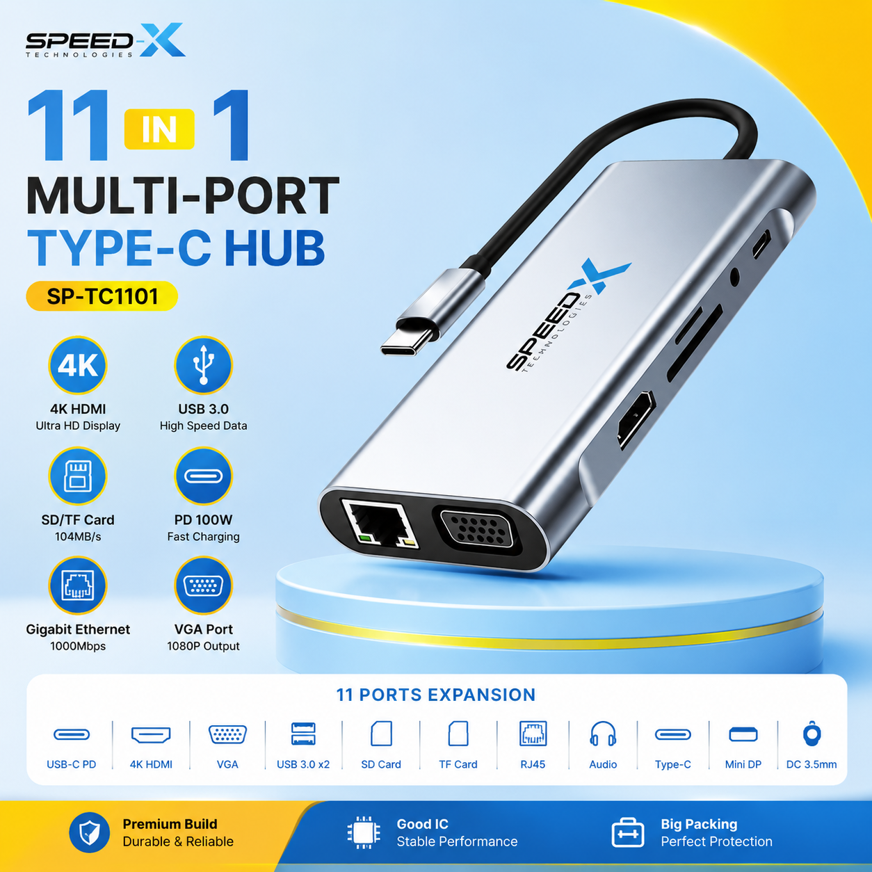 Speed-x (sp-tc1101) 11 In 1 Multi-port Type C 4k Hdmi Usb 3.0 Converter 