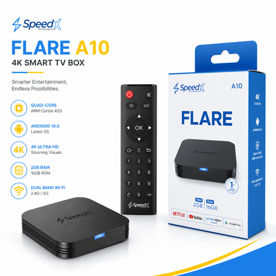 SpeedX Flare A10 4K Android Smart TV Box 2GB RAM 16GB ROM | Quad-Core Android 10 Media Player