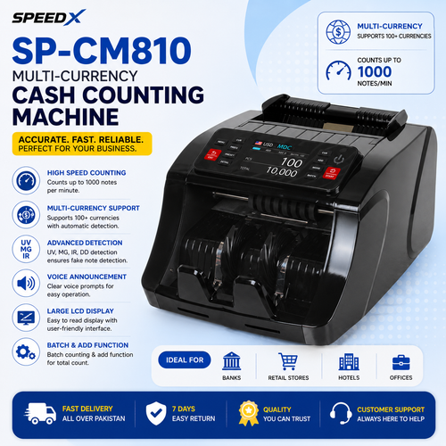 SpeedX SP-CM810 Multi-Currency Cash Counting Machine With UV/MG/IR Detection Multi-Currency Cash Counting Machine