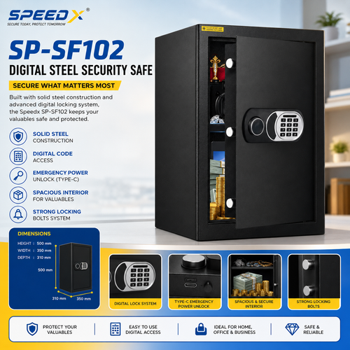 Speedx Sp-sf102 Digital Steel Security Safe Lock Type C Emergency Power Unlock H500×w350×d310 Mm