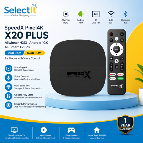 Speedx Pixel4k X20 Plus Allwinner H313 Android 10.0v 4k Smart Tv Box 2gb+16gb Air Mouse With Voice Control Netflix, YouTube, Prime Videos & Google Play