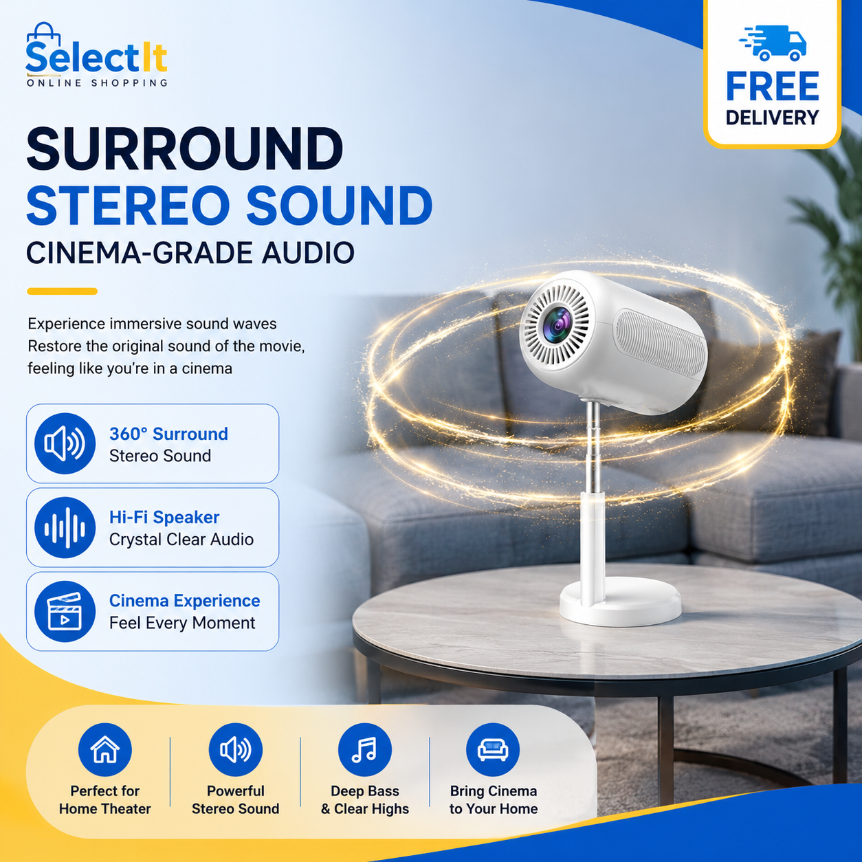 TS-6 YJMoye Portable Projector 4K Android 11 Smart Projector 2GB+16GB WiFi 6 Bluetooth Electronic Focus Home Cinema