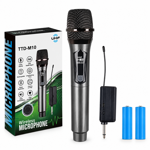 TTD-M10 UHF Wireless Microphone Rechargeable Handheld Mic 2.4GHz USB Type-C Receiver Karaoke Singing