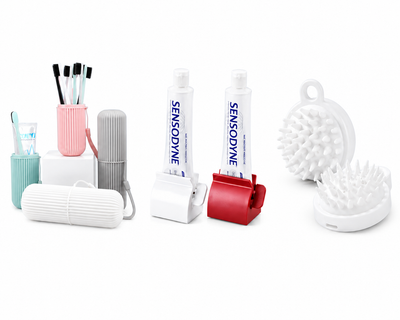 Travel Oral Care Bundle | Portable Toothbrush Holder, Toothpaste Squeezer & Silicone Scalp Massage Brush (Discount Deal 2)