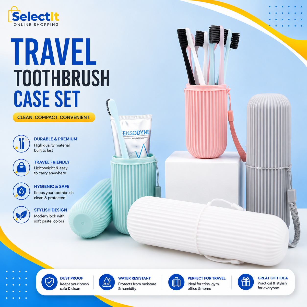 Travel Toiletry Kit, Toothbrush Holder, Toothpaste Squeezer, Oral Care Bundle