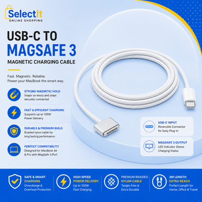 USB-C to MagSafe 3 Magnetic Charging Cable 2M | Fast Charging Cable for MacBook