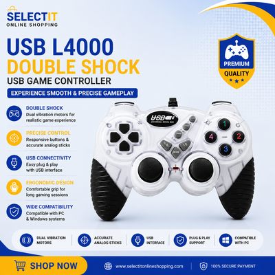 USB L4000 Double Shock USB Game Controller | Dual Vibration Wired Gamepad for PC
