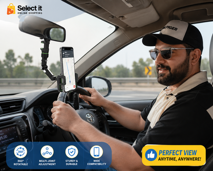 Universal 360° Rotatable Mobile Phone Holder | Multi-Joint Clip Mount for Car Rearview Mirror & Multi-Purpose Use