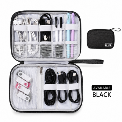 Universal Travel Mobile Accessories Cable Organizer Bag - Black