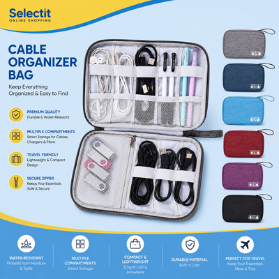 Universal Travel Mobile Accessories Cable Organizer Bag - Black