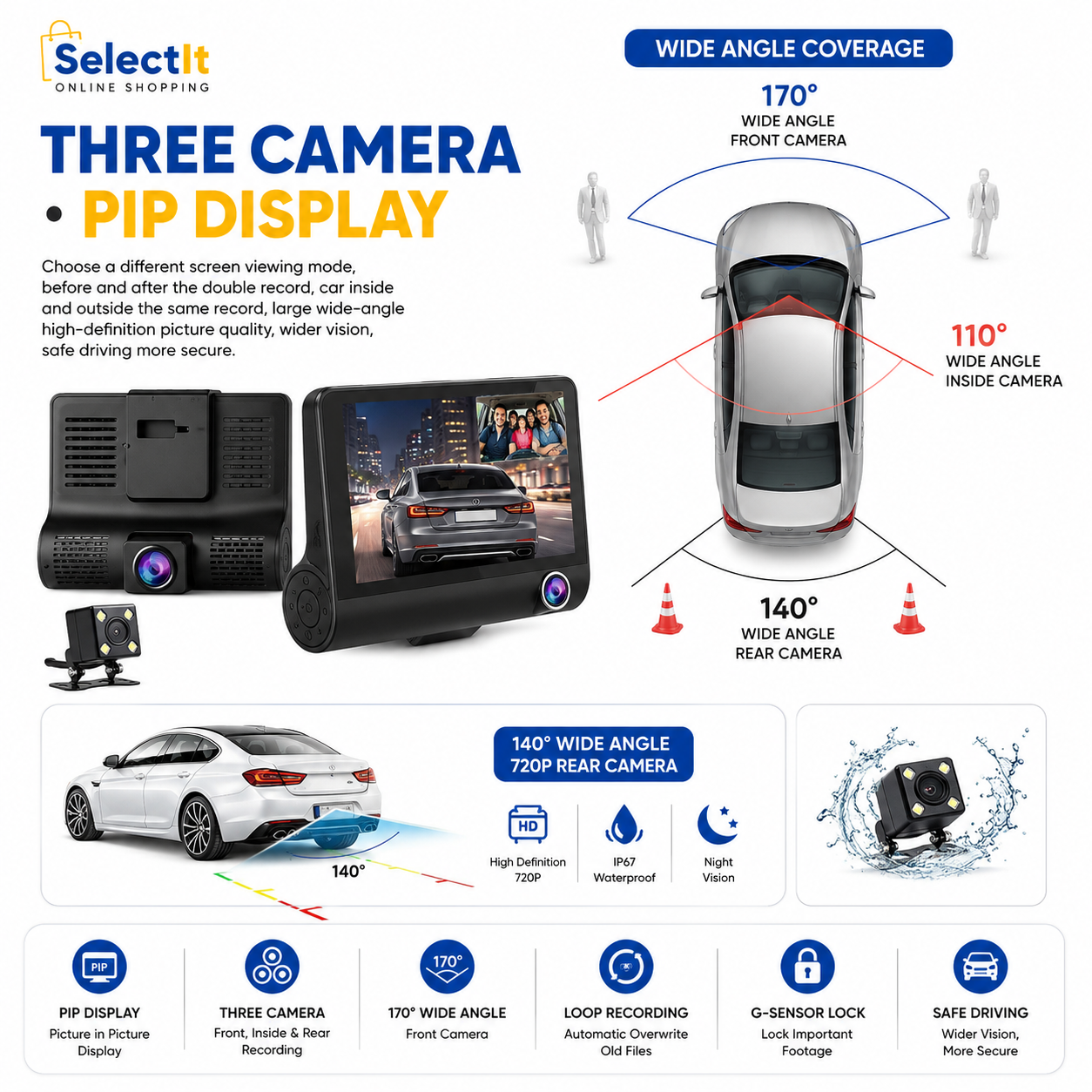 WDR 1080P vehicle dashcam video recorder

