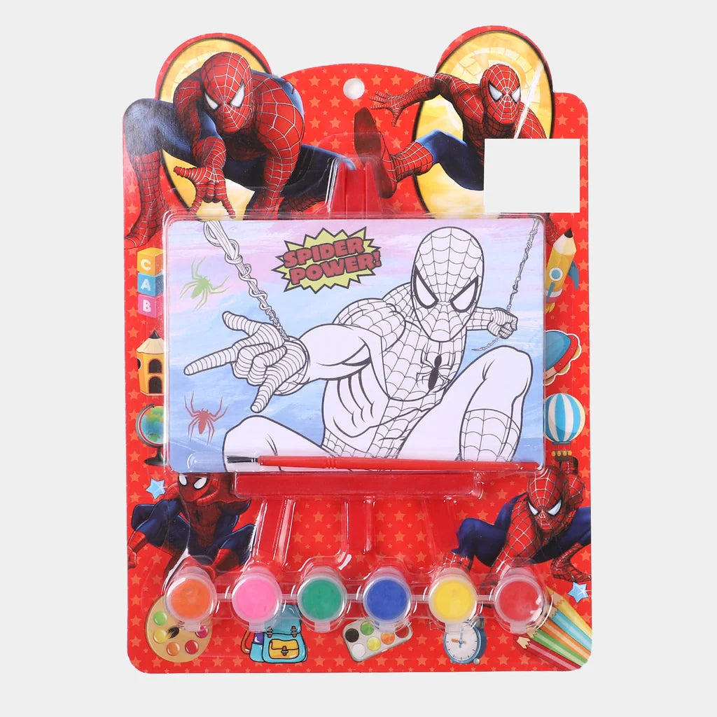 Water Color Art Set – 6 Colors with 1 Brush & 6 Drawing Stencils for Kids Spiderman Toy