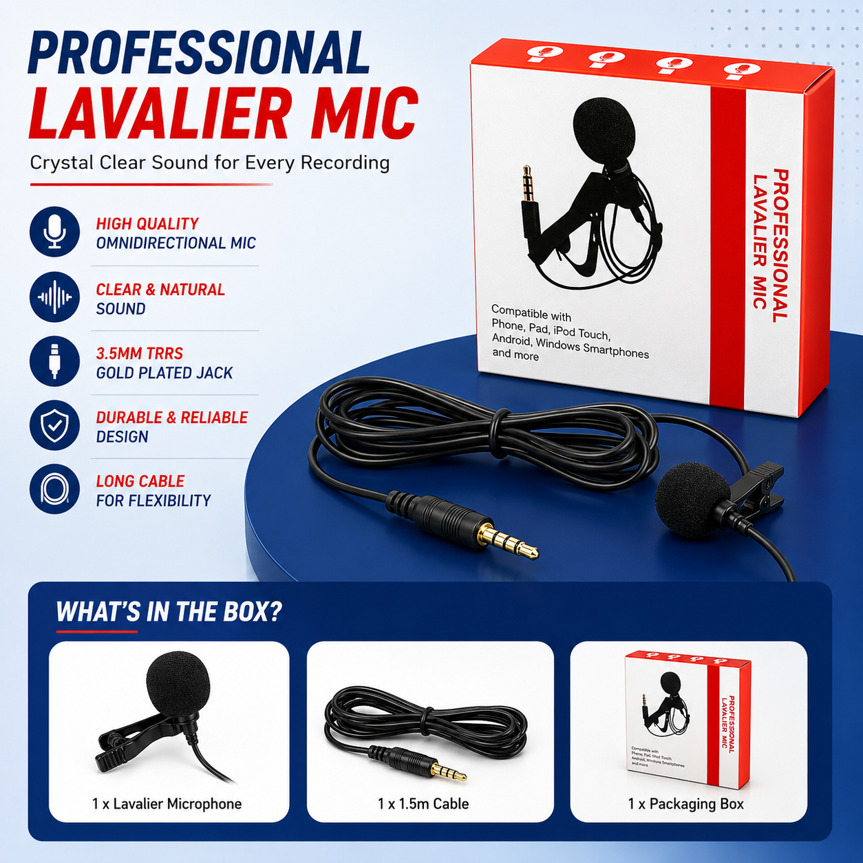 Wired Lavalier Mic, Recording Microphone, Interview Microphone, Podcast Microphone, YouTube Microphone,