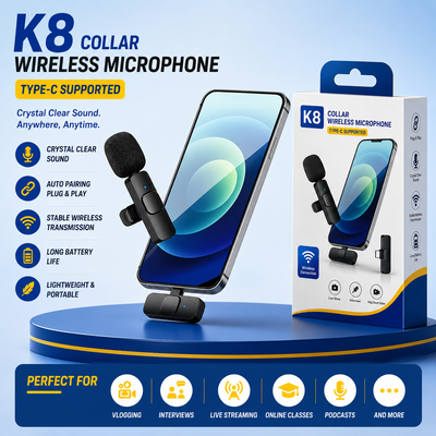K8 Wireless Lavalier Microphone USB Type-C for Android | Noise Reduction Clip-On Mic for YouTube, Vlogging & Live Streaming