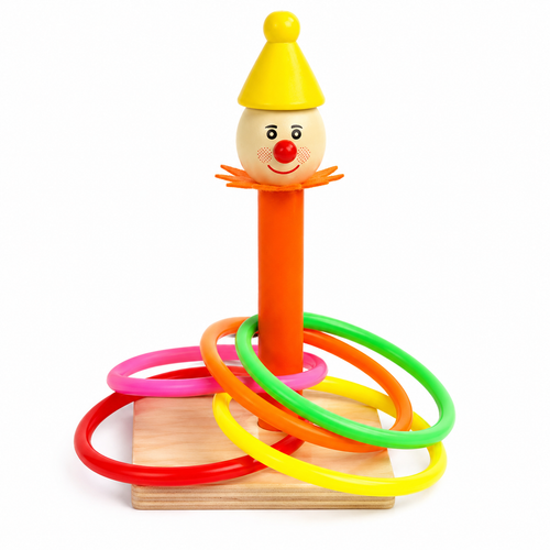Wooden Clown Ring Toss Game | Montessori Educational Ring Throwing Toy for Kids Birthday Game
