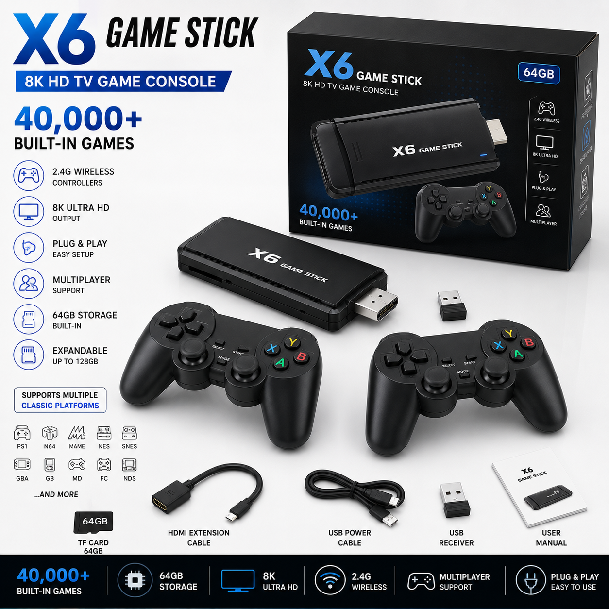 X6 8K game stick bundle