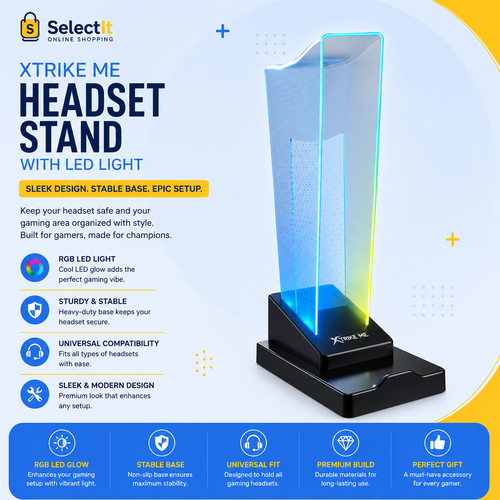 XTRIKE ME HT-09 Headset & Phone Stand with 4 USB Ports and RGB LED Light | Gaming Desktop Organizer