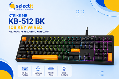 XTRIKE ME KB-512 BK 108-Key Wired Mechanical Feel USB-C Keyboard Black