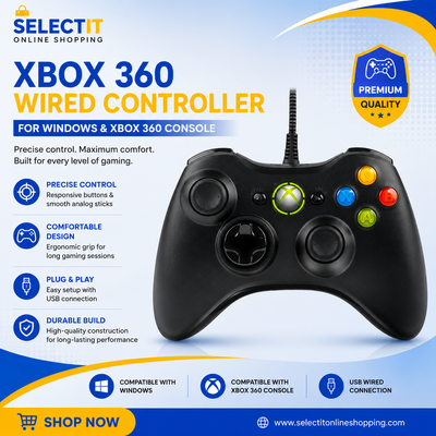 Xbox 360 Wired Controller for Windows PC & Xbox 360 Console | USB Gamepad – Black