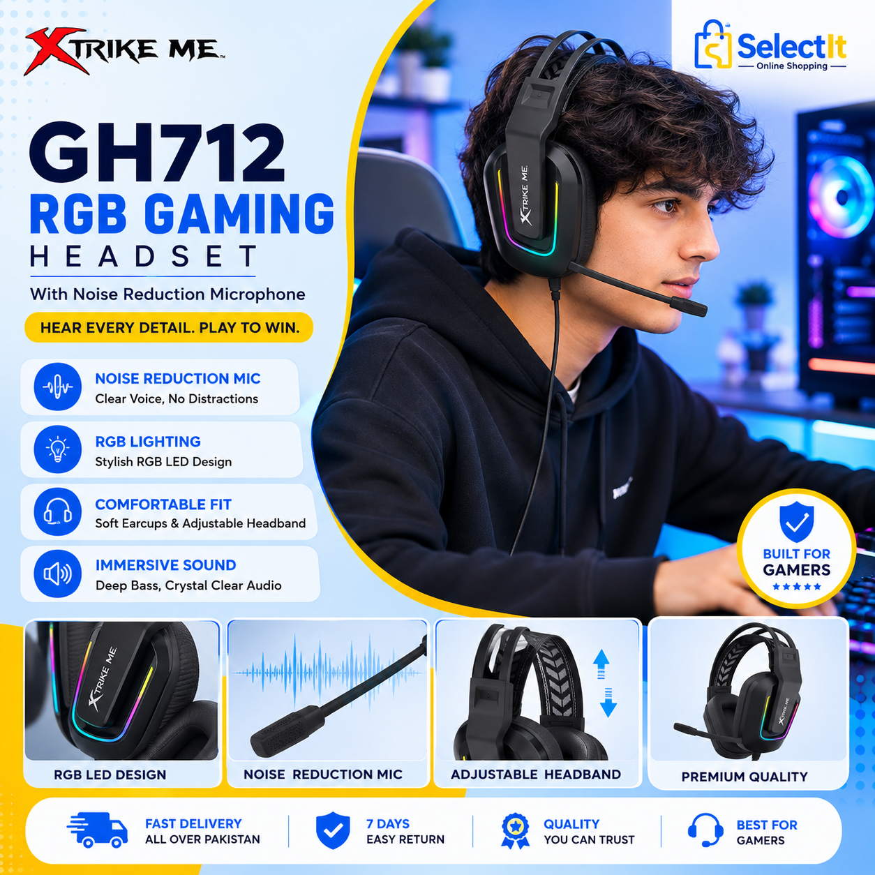 Xtrike Me GH712 50mm RGB wired gaming headset
