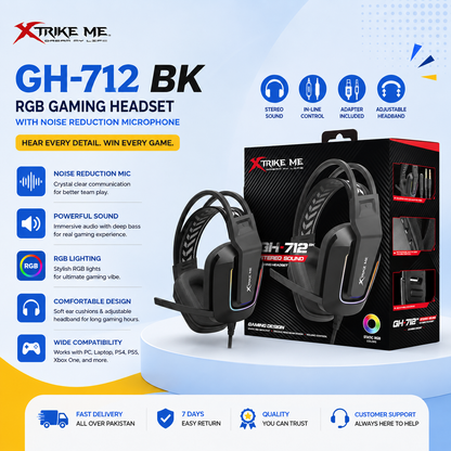 Xtrike Me GH712 black RGB headset for PS5 PS4 Xbox and PC