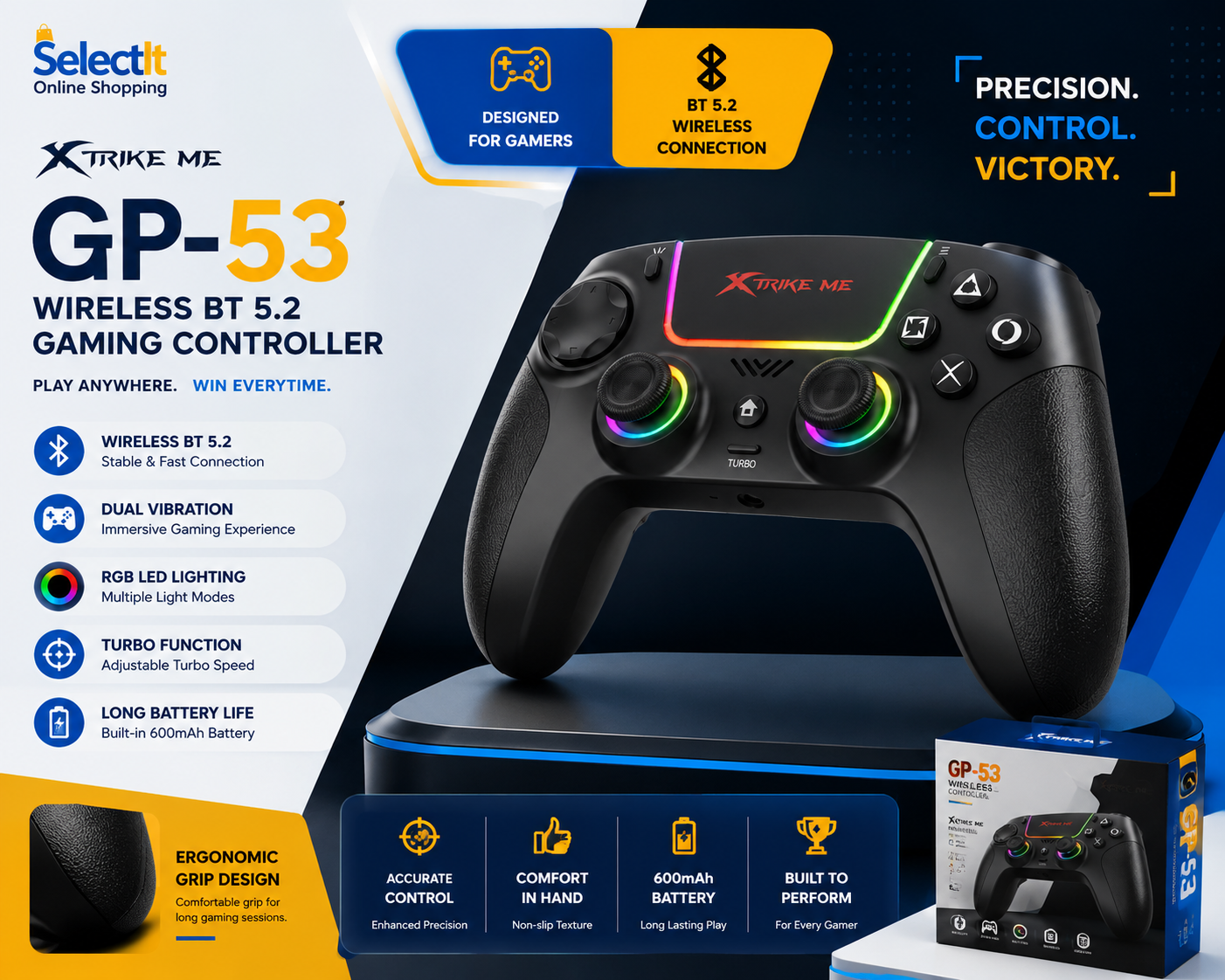 Xtrike Me GP-53 Bluetooth gaming controller with dual analog sticks
