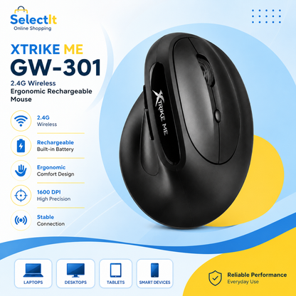 Xtrike Me GW-301 2.4G wireless ergonomic rechargeable mouse