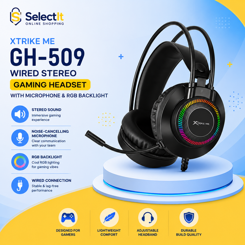 XTRIKE ME GH-509 Wired Stereo Gaming Headset with RGB Lighting & Noise Cancelling Microphone | Over-Ear Gaming Headphones
