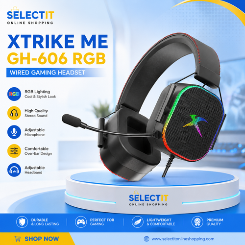 XTRIKE ME GH-606 RGB Wired Gaming Headset with Adjustable Microphone | Stereo Over-Ear Gaming Headphones