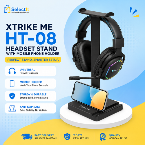 Xtrike Me HT-08 Headset Stand With Mobile Phone Holder Detachable Gaming Setups 2-in-1 Headset Stand and Mobile Phone Holder