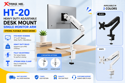 Xtrike Me HT-20 desk mount monitor arm for gaming setup
