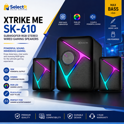 Xtrike Me Sk-610 Subwoofer RGB Stereo Wired Gaming Speakers Subwoofer, Satellite, Woofer