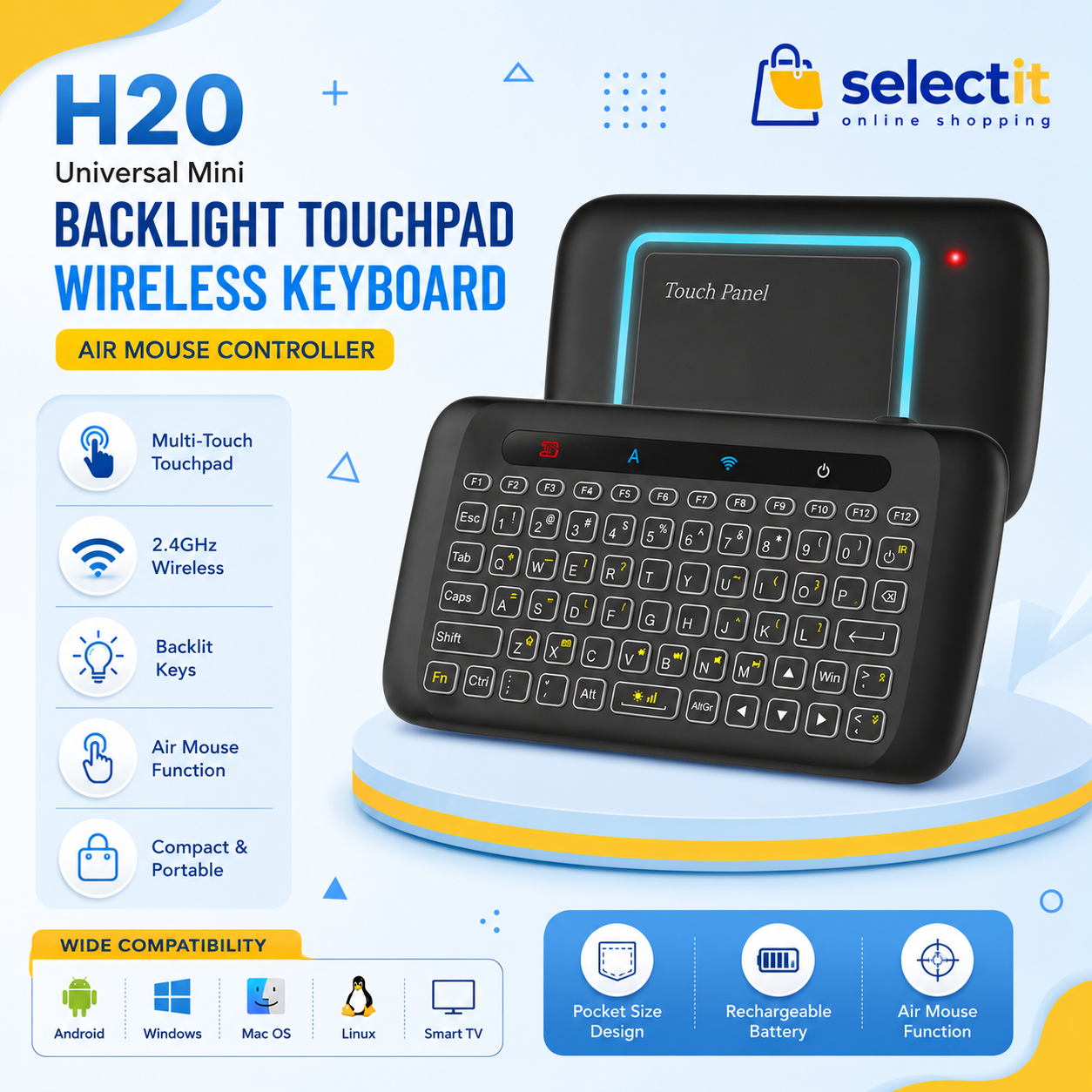 Wireless Keyboard & Mouse Combo | H20 Backlit Air Mouse Touchpad + XTRIKE ME GW-116 2.4GHz Wireless Mouse