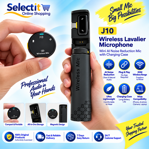 J10 Wireless Lavalier Microphone – Mini AI Noise Reduction Lavalier Mic with Charging Case, Plug & Play, 20M Range for iPhone, Android, Vlog, Interview, Live Streaming - BLACK2 Mics for Vlogging & Interviews
