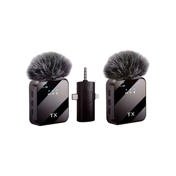 F11-2 3-in-1 noise cancelling wireless dual microphone system with receiver for iPhone, Android, and Type-C devices