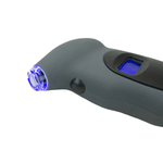 Digital tire pressure gauge with LED display showing pressure reading for cars, motorcycles, and bicycles