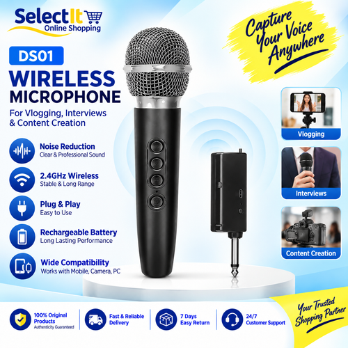 Wireless Lavalier Microphone System for Vlogging, Interviews & Content - DS01 2.4GHz Wireless Collar Microphone with Noise Reduction for Mobile Video