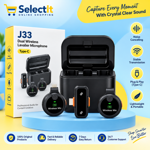 J33 Dual Wireless Lavalier Microphone Type-C Noise Cancelling Clip-on Mic for iPhone Android Recording – 2 Mic Set for Vlogging & Interviews, Podcasts, Vlogs, YouTube videos, Livestreams