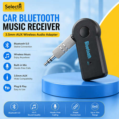 Car Bluetooth Music Receiver 3.5mm AUX Wireless Audio Adapter Black