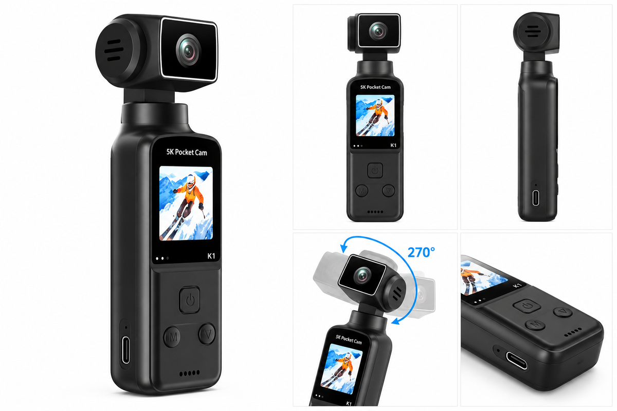 K1 Pocket 5K HD WiFi Action Camera 270° Rotatable