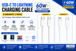 iPhone fast charging cables 60W Type-C to Type-C nylon and 20W Lightning to Type-C PD cable