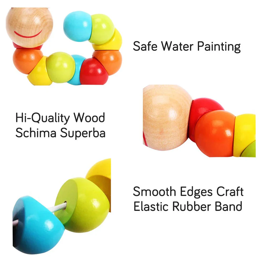 Montessori Wooden Caterpillar Toy – Flexible Colorful Educational Sensory Toy for Kids