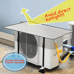 Reflective outdoor AC unit cover protecting air conditioner condenser from sun, rain, and heat