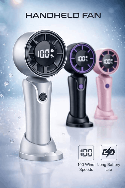 Portable Turbo Handheld Fan with LED Display and 100 Speed Levels Rechargeable Cooling Fan