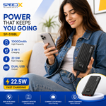 Speed-X SP-S188L 10000mAh 22.5W fast charging power bank with 3 built-in cables and dual USB ports