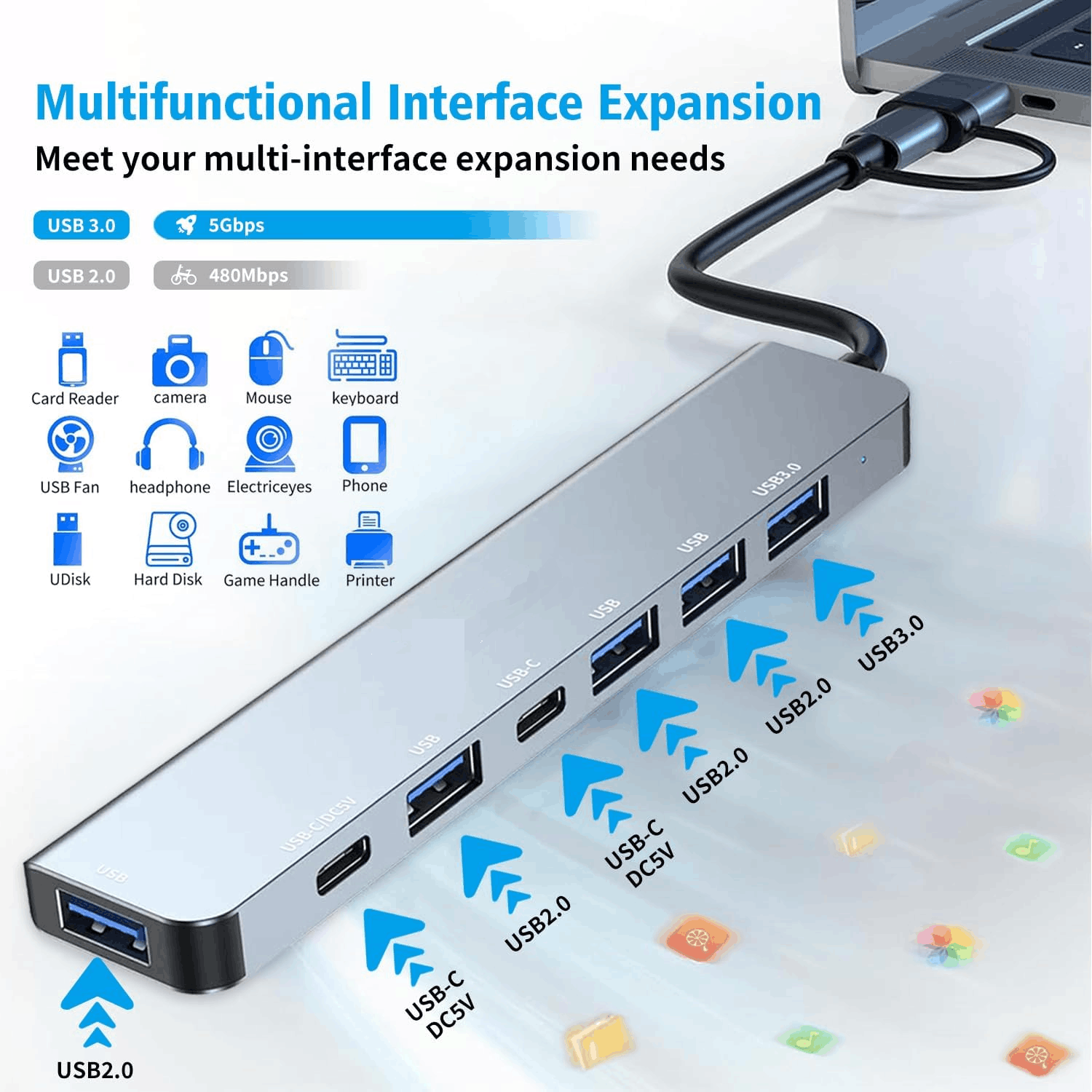 SPEED-X SP-TC701 7 Port USB 3.0 and Type-C Aluminum Alloy Portable Hub
