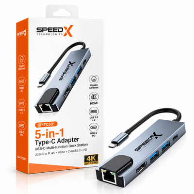 Speed-X SP-TC501 5-in-1 USB-C Hub 4K HDMI USB 3.0 PD Gigabit LAN Adapter Type C Multifunction Adapter 5 in 1